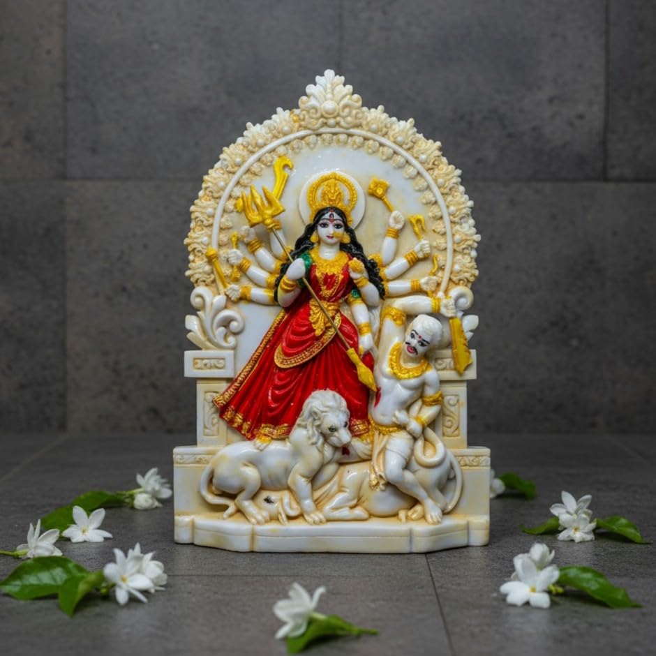 Image of Maa Durga Idol Statue murti - Handmade and Hand Painted Bengali Mahisasurmardini Durga Thakur - Presented by MollisArts