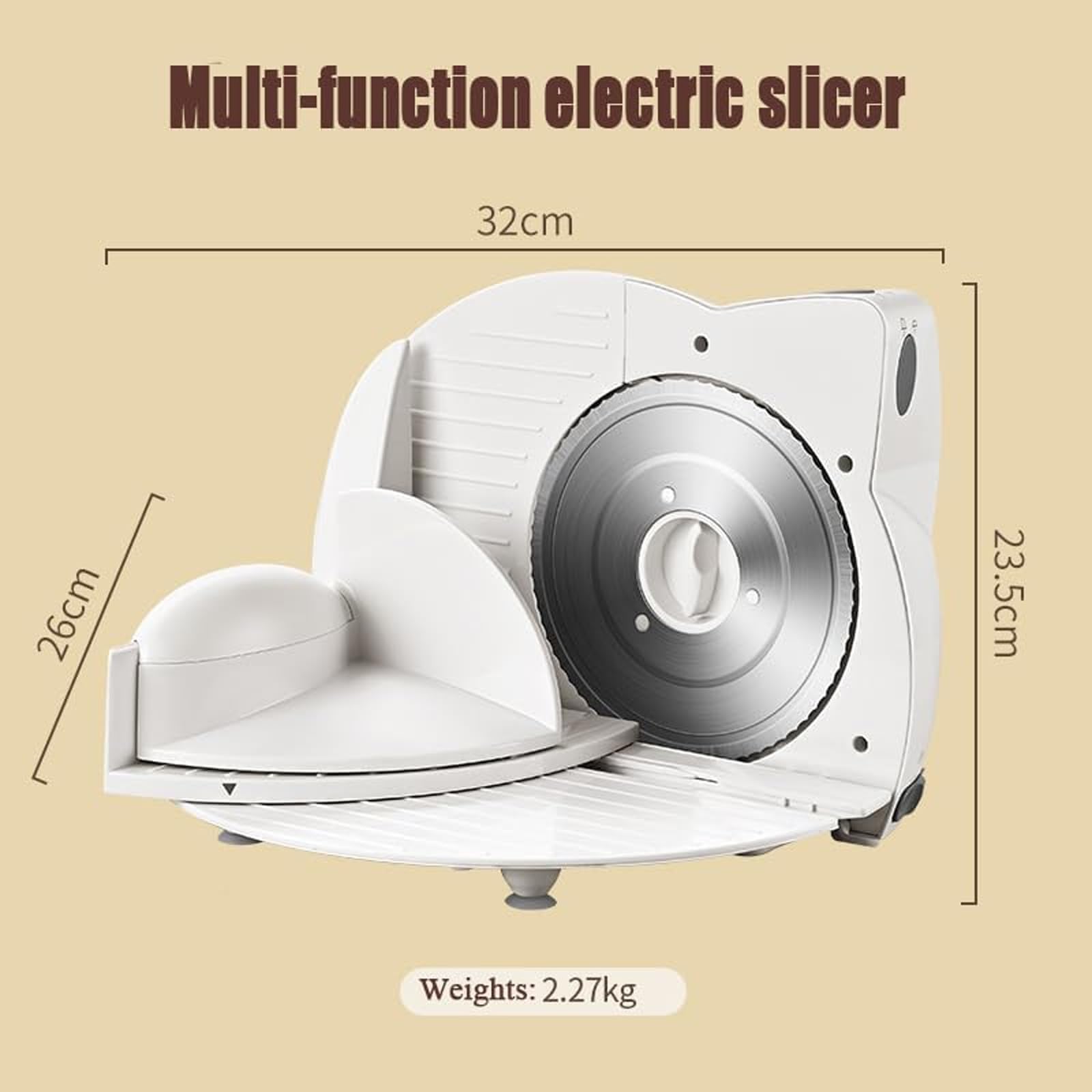 Elektryczny krajalnica do wędlin 150W, składana krajalnica do mięsa, wyposażona w 170 mm ostrze ze stali nierdzewnej i popychacz do żywności, odczepiana rączka