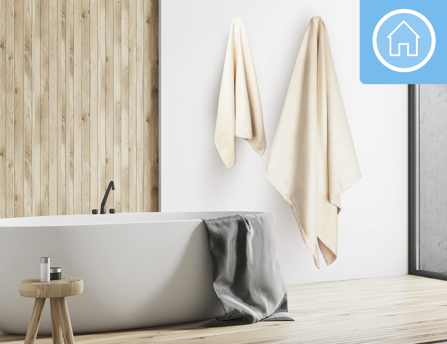 Banzaii Set 2 Teli Mare 100 x 150 cm + 2 Asciugamani 95 x 55 cm + 2 Teli Ospite 35 x 55 cm in Microfibra Assorbenti ad Asciugatura Rapida Ideali per Piscina, Spiaggia, Palestra, Viaggi, Panna