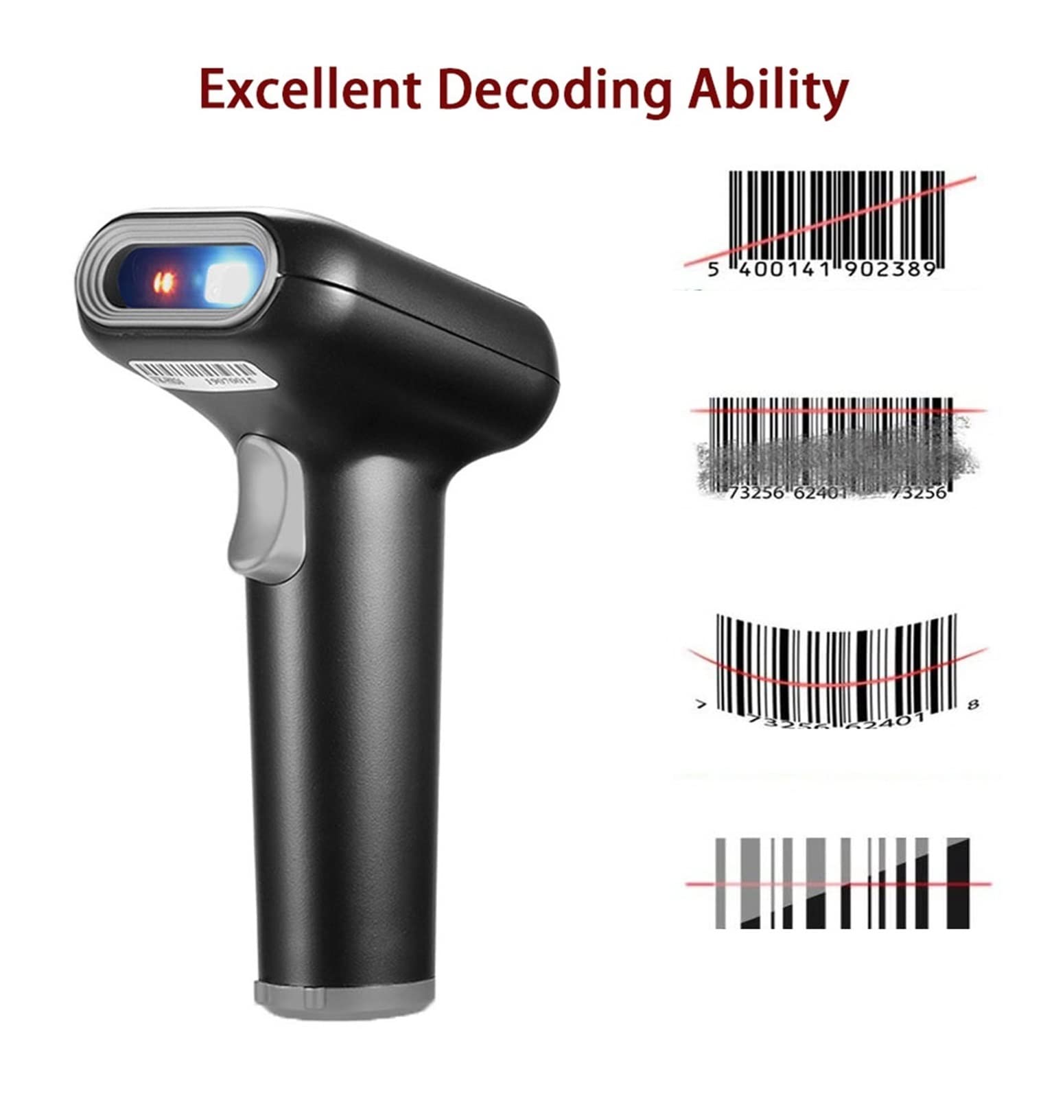 Escáneres de código de barras, Escáner de código de barras 2D Escáner de código de barras de mano con cable Lector de código QR 1D/2D USB portátil con cable para terminal POS de inventario, escaneo