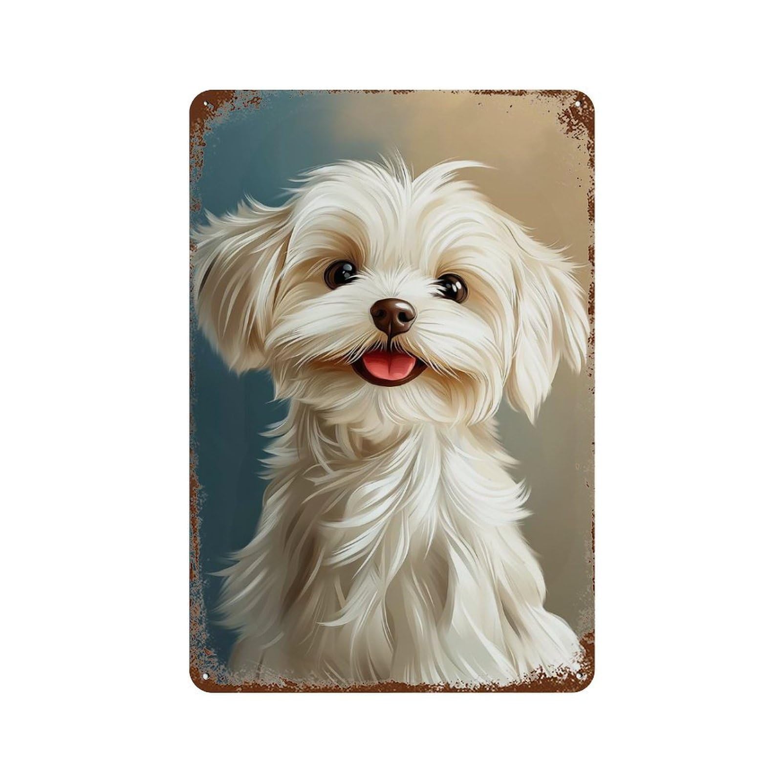 Garage Style Maltese Puppy Portrait Decorative Tin Sign 11.8"x7.9", Rustic Home Decor for Bar And Workshop