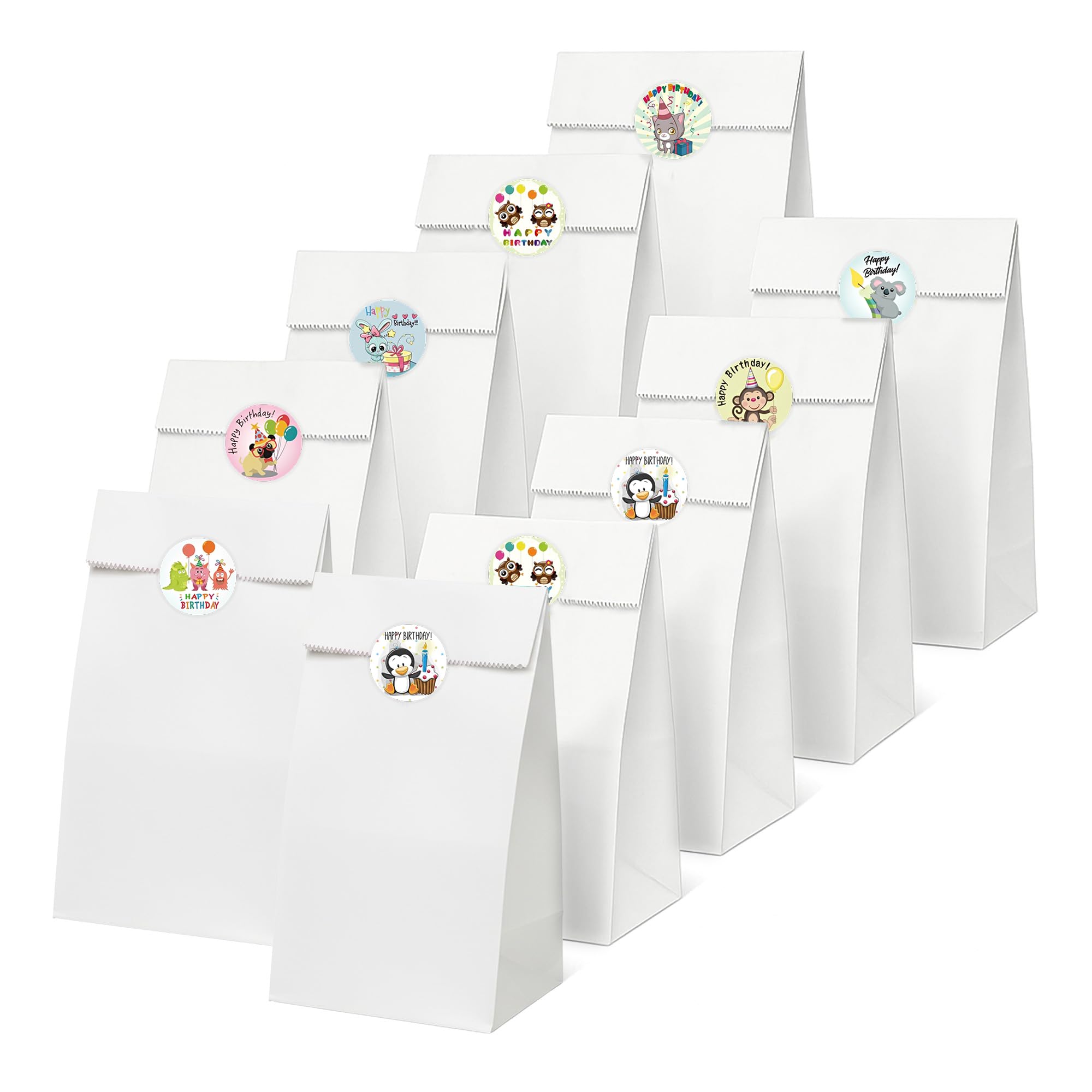 Thepaperbagstore 50 White Paper Party Bags with Birthday Party Stickers