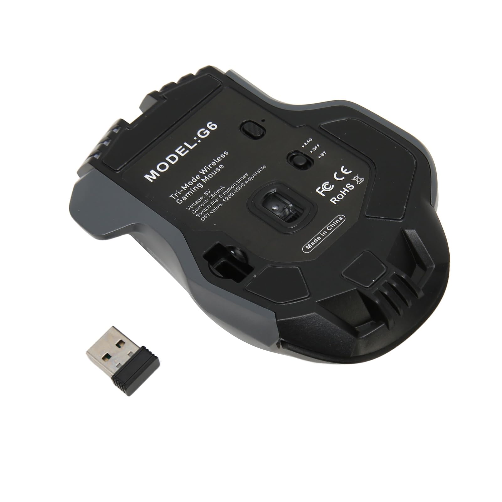 VBESTLIFE Mouse da gioco wireless, 2.4G/cablato/Bluetooth, 3 modalità, 4000 DPI, RGB, 10 pulsanti macro programmabili, per iOS, Android (Nero)