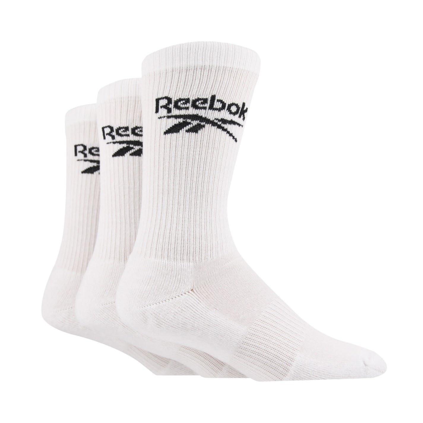 Reebok 'Core' Ribbed Cushioned Socks - Unisex, Mens and Ladies Soft Cotton Regular Crew Calf Length with Arch Support and Seamless Toes 3 Pair Multipack Size Range of UK 2.5-12.5 White 8.5-10