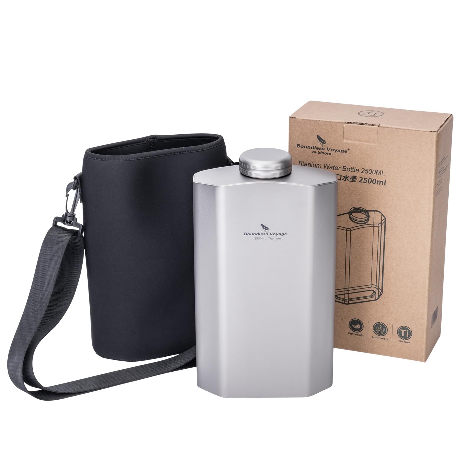 Boundless Voyage Ti3004D Bouteille de sport en titane étanche pour randonnée, camping, voyage, cyclisme 2500 ml