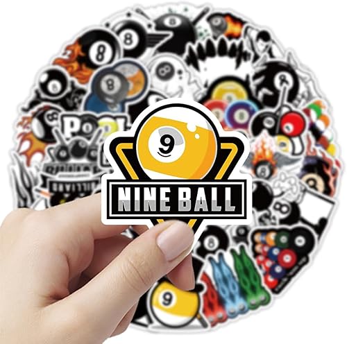 Miniatura 3 de 50 calcomanías dinámicas de billar, 1.96 a 3.15 pulgadas, calcomanías decorativas de equipo deportivo de dibujos animados, autoadhesivas para