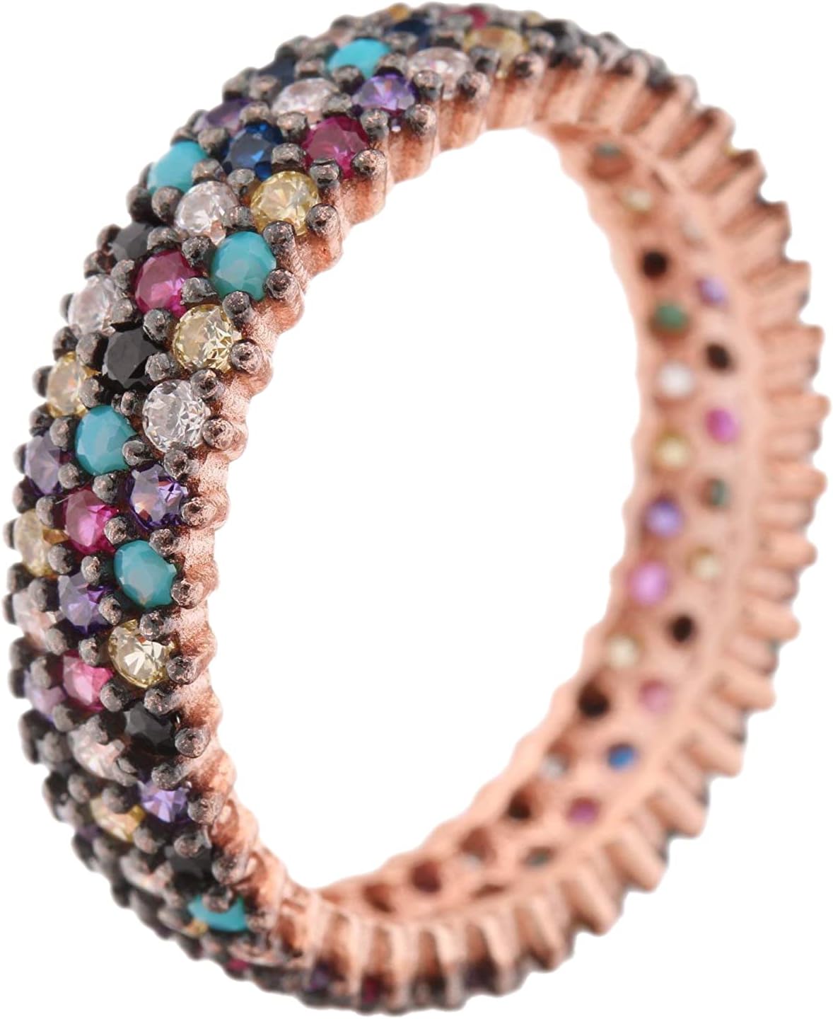 Special Design 3 Lines Multistone Turkish Handmade Jewelry Amethyst Pink Ruby Turquoise Sapphire Citrine Topaz Stone 925 Sterling Silver Band Ring All Size