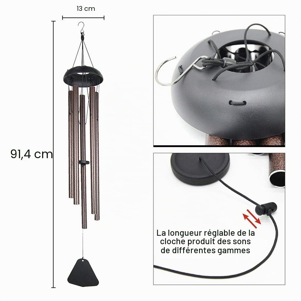 Grand carillon à vent 91 cm avec 5 tubes en métal pour décoration de jardin