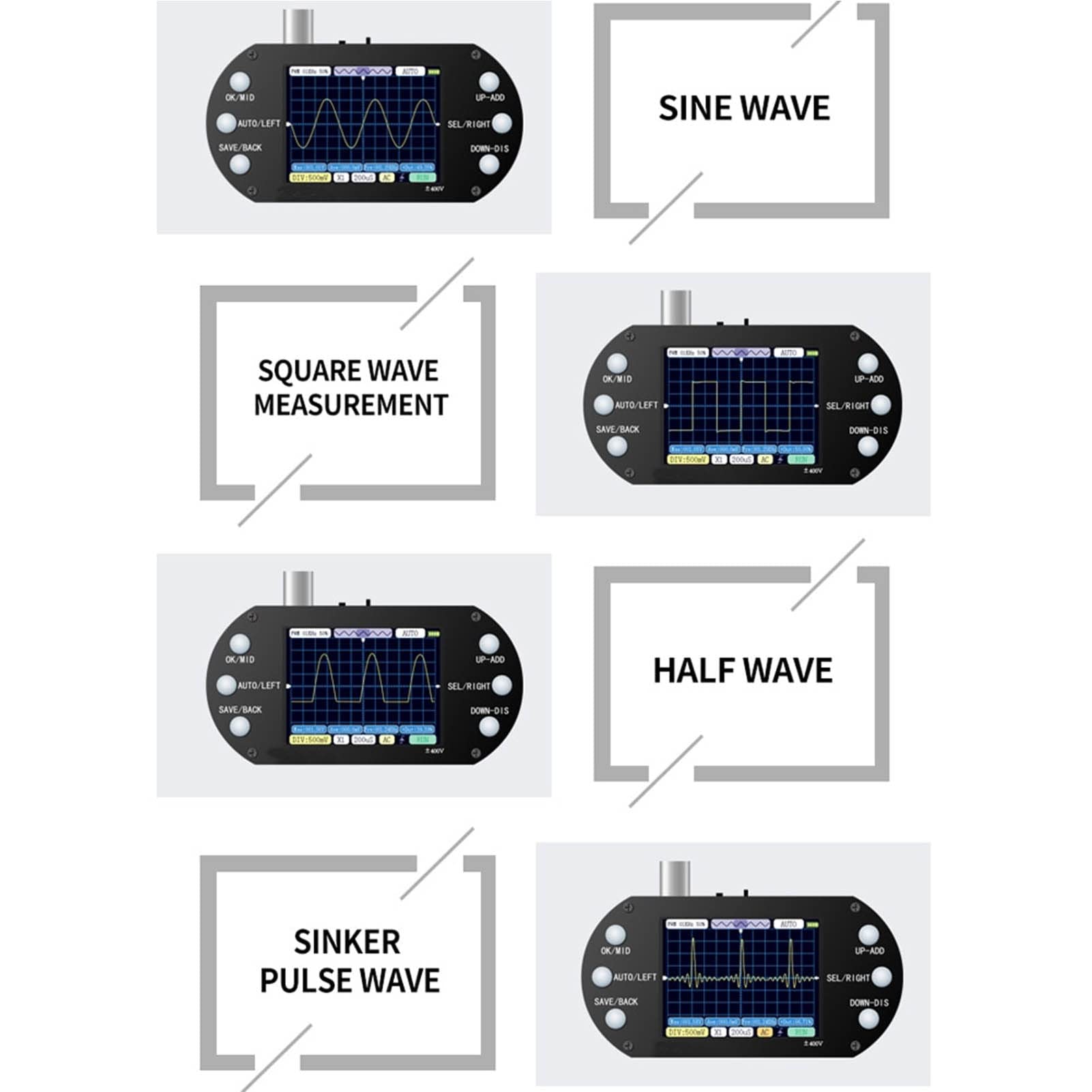 Osciloscopio digital, muestreo de 2,5 MHz, pantalla TFT de 2,4 pulgadas