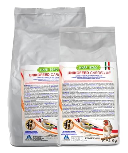 Unikofeed Cardellini, Happy Bird Alimento Completo per CARDELLINI con Probiotici e Prebiotici, SILIMARINA (disintossicante EPATICO) 2kg