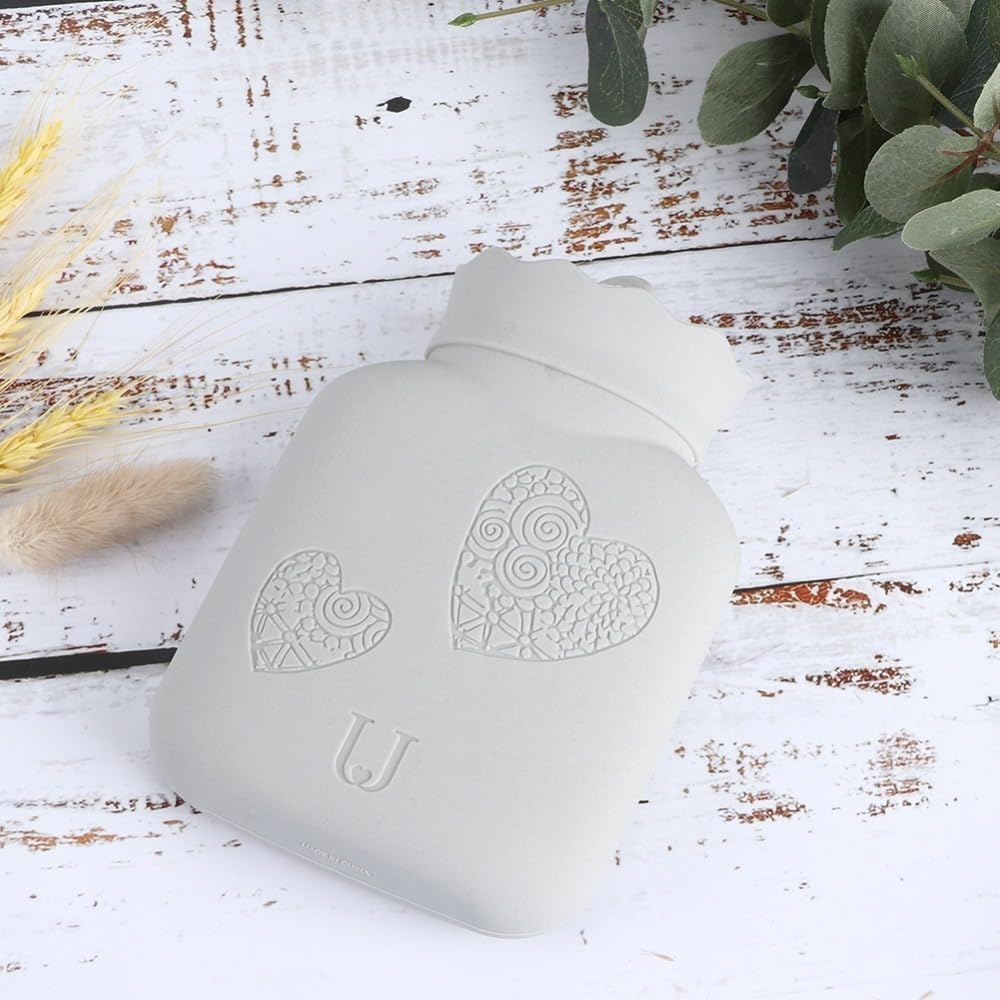 500ml Silicone Hot Water Bottle with Knitted Cover Leak-Proof Portable Reusable Hand Warmer for Home Warmth and Travel(Grey)