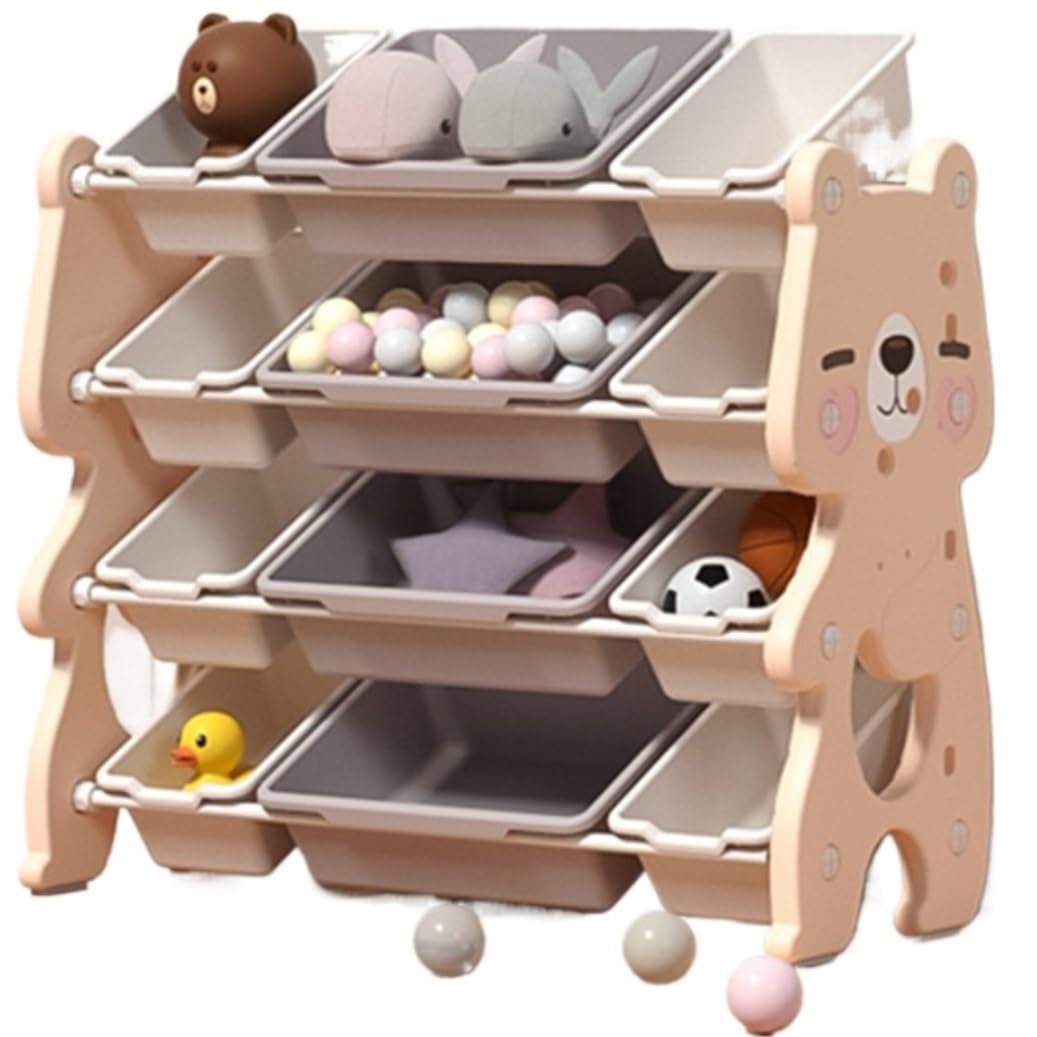 Almacenaje Juguetes Para Habitación Organizador De Juguetes 4 Niveles, Almacenamiento Con 12 Contenedores Extraíbles Para Sala Juegos Y Estar Organizador De Juguetes Dormitorio(Pink)