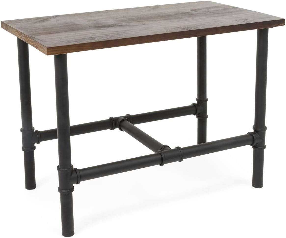 Displays2go, Natural Wood Pipeline Table, Metal and Pine Wood Construction – Black and Brown Finish (PPLNNSTSMB)