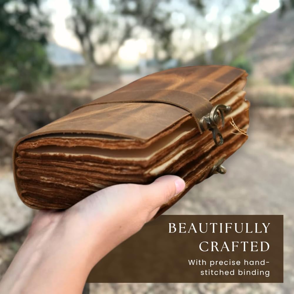 Diario de cuero vintage hecho a mano de 5 x 7 pulgadas, 100 páginas para escribir, dibujar y viajar, regalo para hombres y mujeres