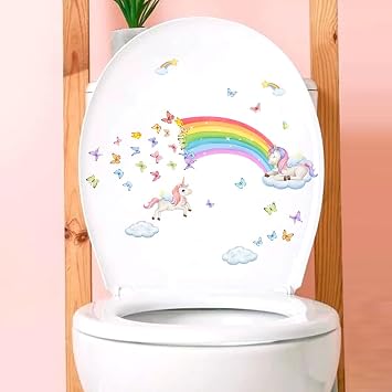 Toilet Lid Sticker Bathroom Washroom Decal Removable Kids Room Cartoon Window Sticker Rainbow Unicorn