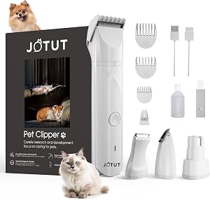 JOTUT Small Dog Clippers Low Noise Dog Grooming Kit Home Pet Hair Shaver with 4 Replacebale Blade Cordless Dog Paw Trimmer Electric Nail Grinder for Small Dog&Cat