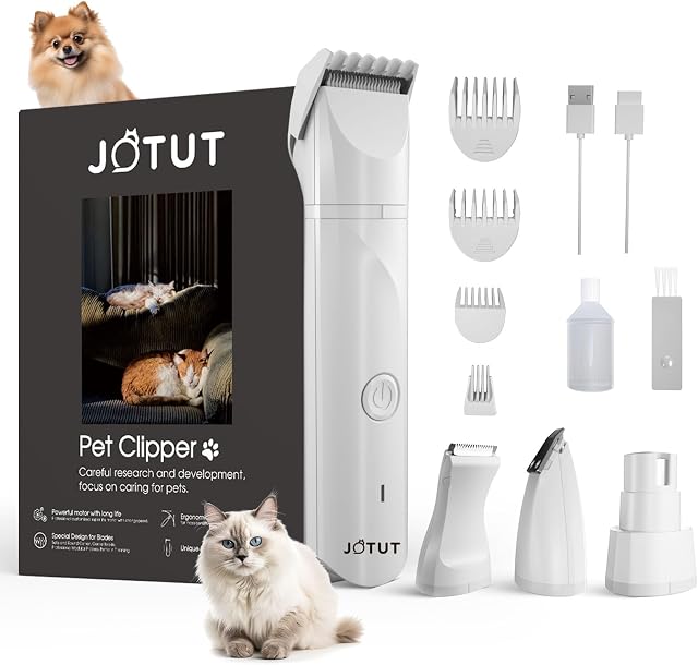 JOTUT Small Dog Clippers Low Noise Dog Grooming Kit Home Pet Hair Shaver with 4 Replacebale Blade Cordless Dog Paw Trimmer Electric Nail Grinder for Small Dog&Cat