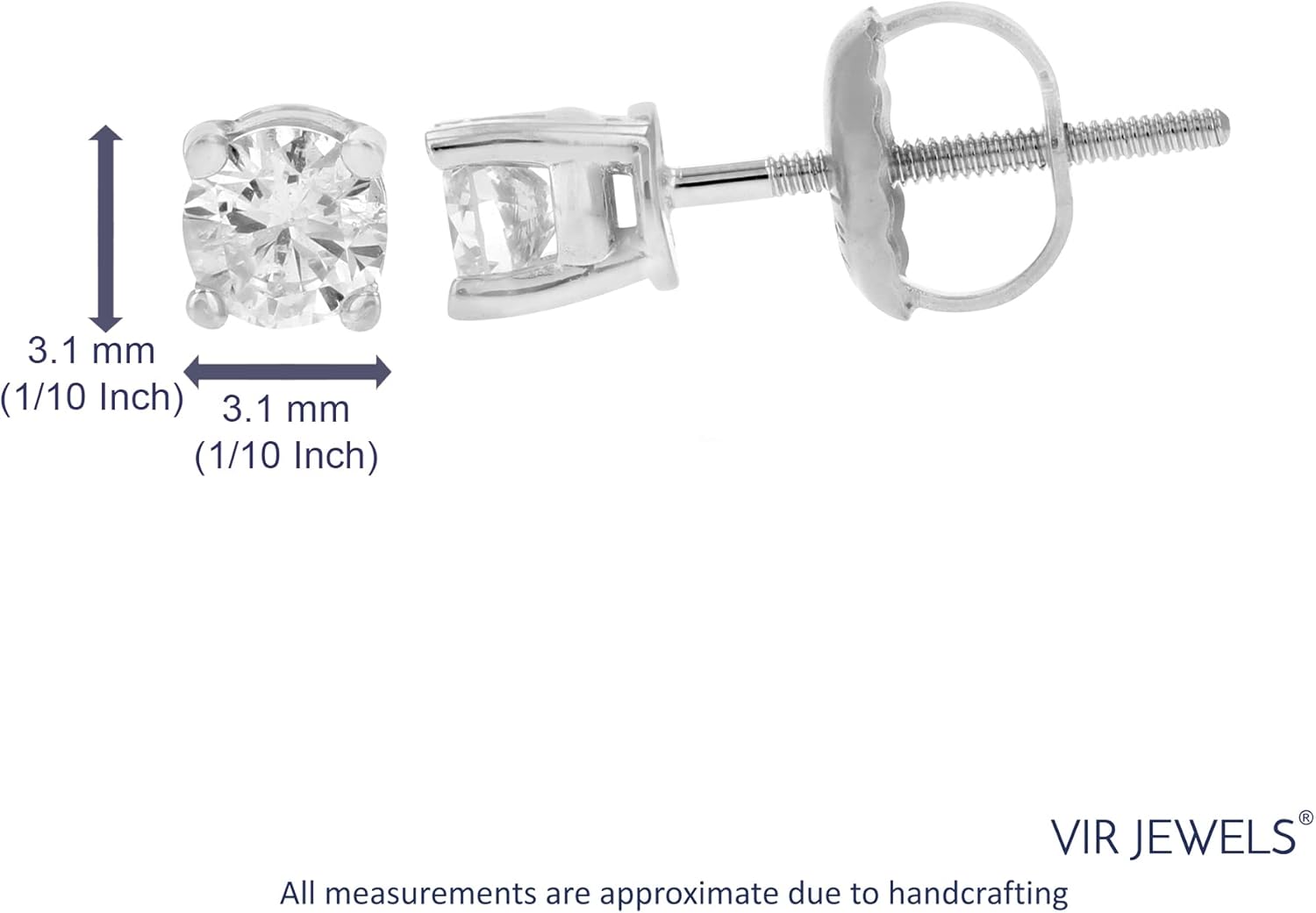 Vir Jewels 1/4 to 2 cttw Diamond Stud Earrings 14K White Gold Round 4 Prong Set Screw Backs