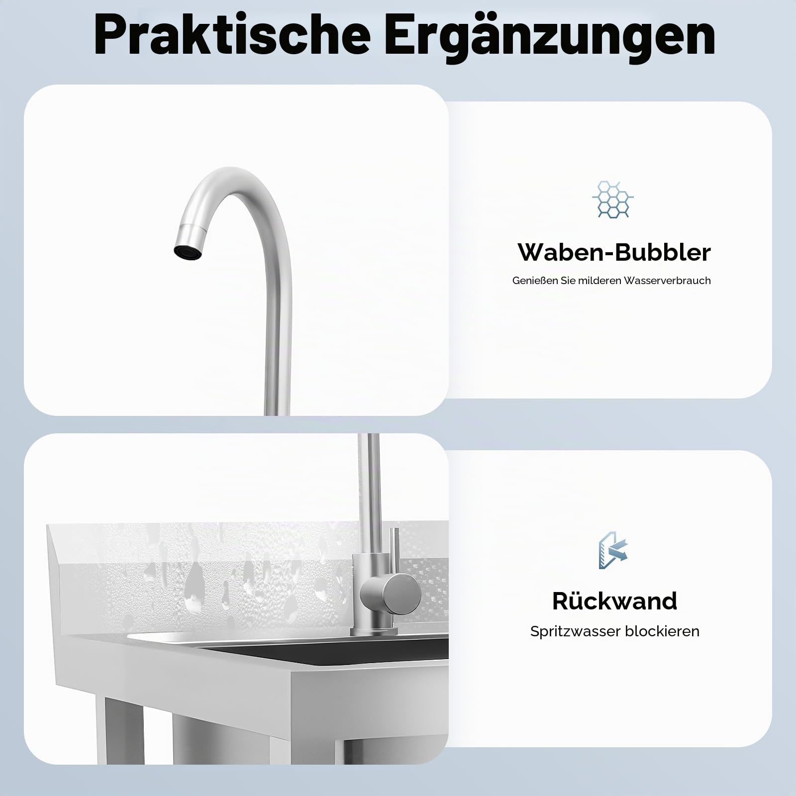 Freistehende Edelstahl Waschbecken 1 Becken Outdoor Spüle mit Kalten und Heißen Wasserhähnen und Anderem Zubehör Kommerzielle Restaurantspüle für Außen Innen Küche Restaurant 93 x 60 x 60cm