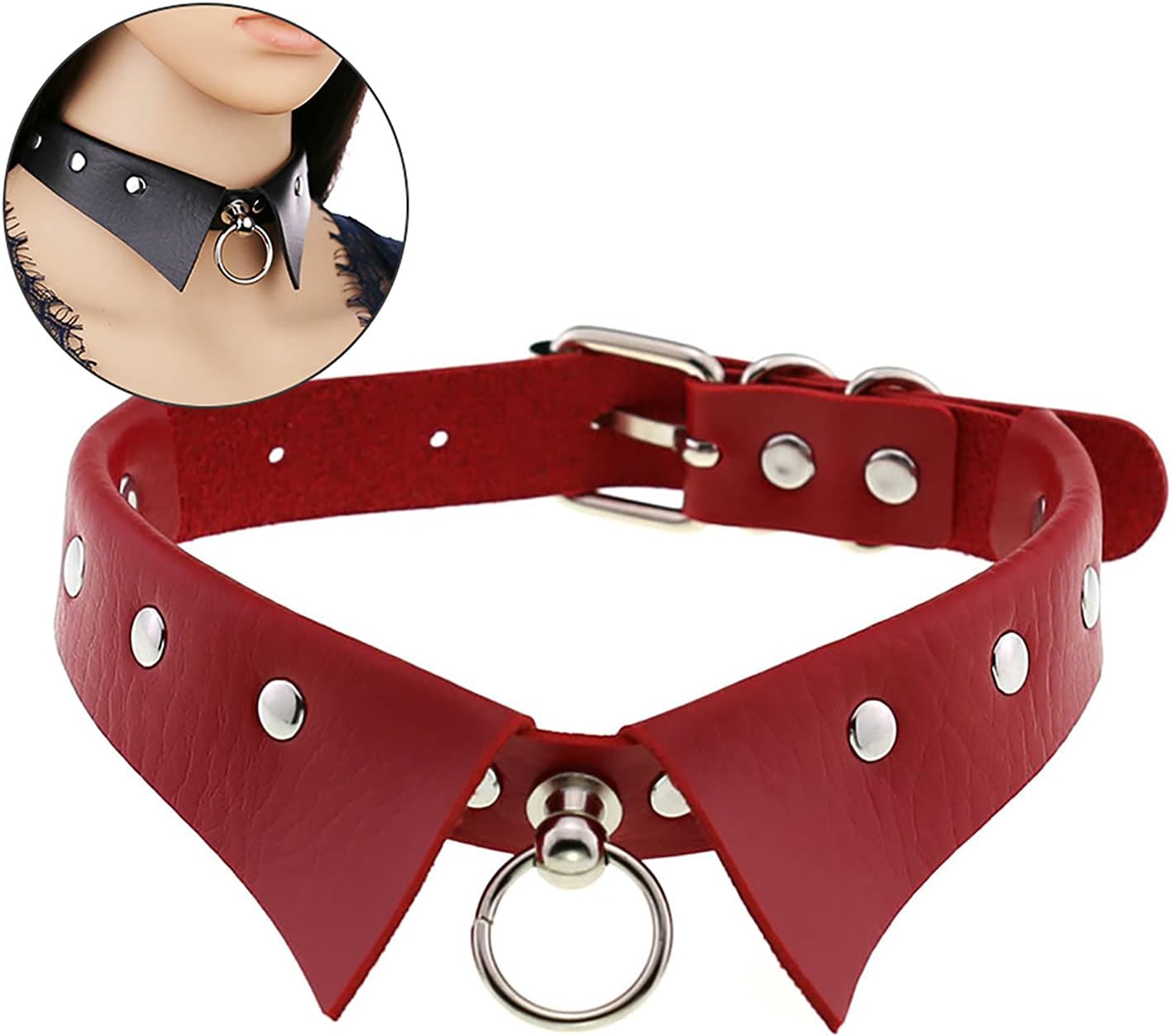 Amazon Co Jp 首輪 人間 首輪 新年プレゼン ゴシック 人間用 レトロ クリスマス レッド Puレザー メタルアクセサリー 長さ47cm 調整範囲31cm 43cm 幅4cm ペット用品