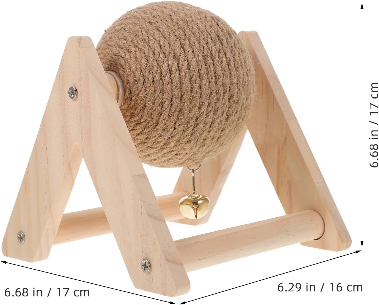 POPETPOP Rabbit Scratching Globe Toy - Natural Wood Sisal Kitten Scratch Ball with Bell Toy, Rabbit Scratching Toy for Indoor Cats, Rabbits Small Animals, Chewing and Grinding Toy