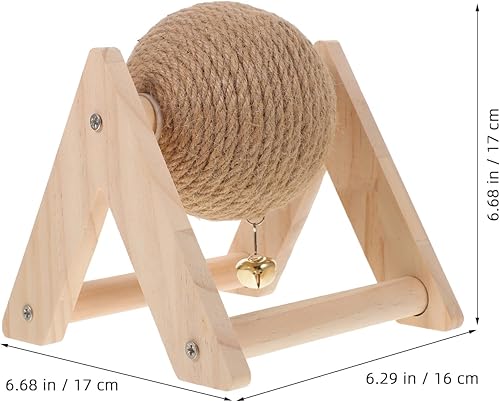 Miniatura 3 de POPETPOP Juguete rascador de conejo natural con campana, juguete rascador de sisal de madera maciza para gatitos de interior, hurones, chinchillas,