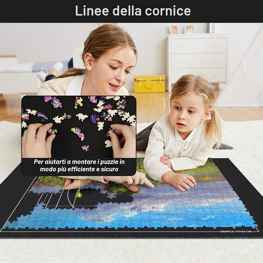 Ainiv Tappeto Puzzle 3000 Pz, Feltro, Nero | Tappetino puzzle portatile con linee ausiliarie per un massimo di 3000 puzzle pieghevoli in feltro con pompa gonfiabile