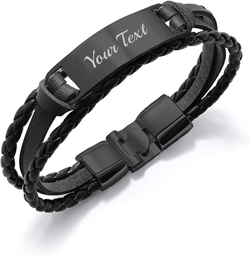 EDSG Pulsera personalizada para hombre, pulsera de cuero grabada, regalo para identificación de papá, regalo personalizado para el día del padre,