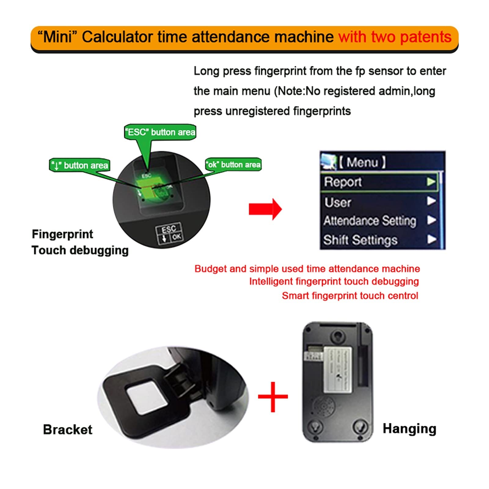 Biometrische Zeitangabe USB-Fingerabdruck-Anwesenheitssystem Fingerabdrucksensor-Recorder-Mitarbeitermaschine for Büro