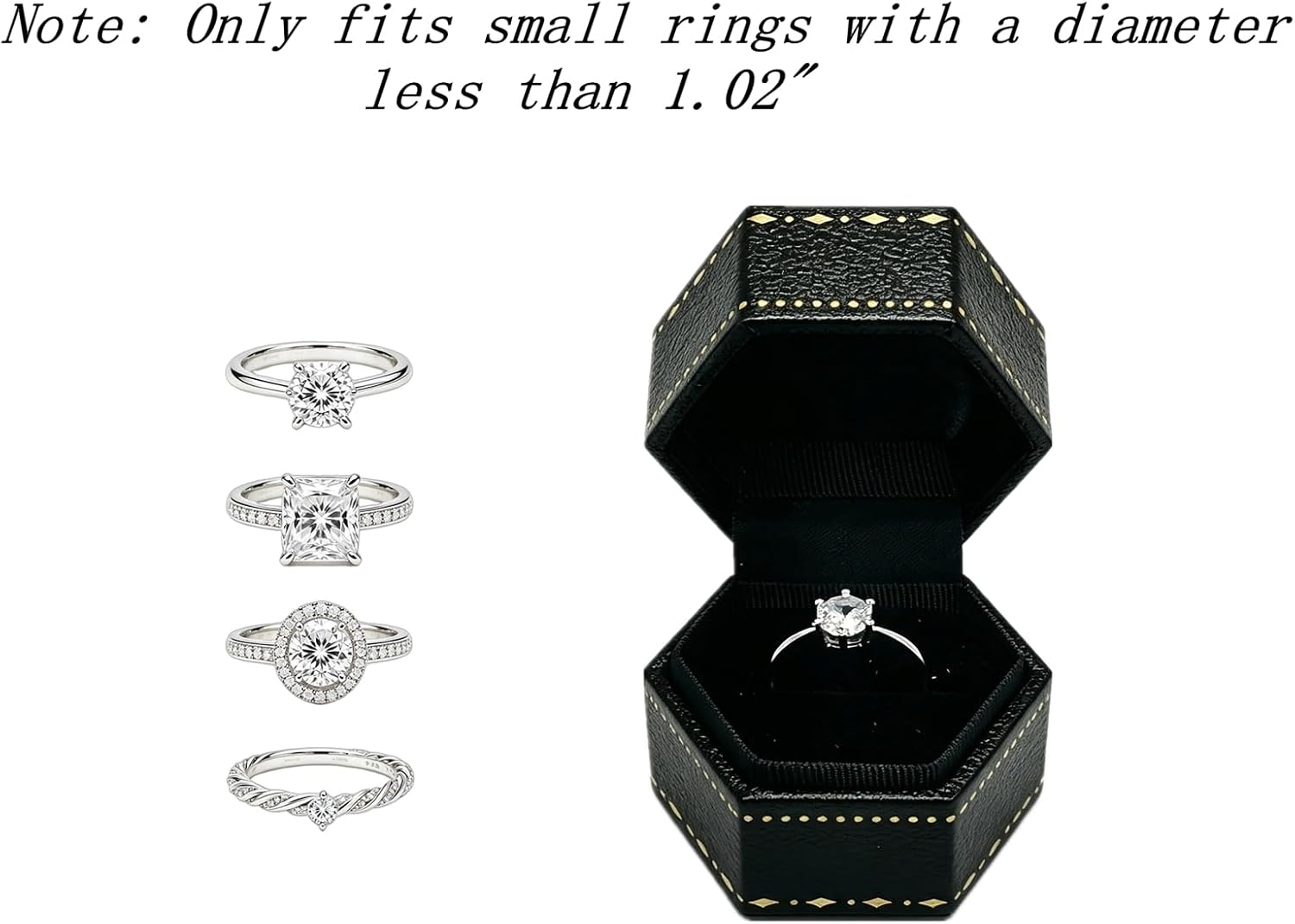 Jewelry Ring Box - Engagement Ring Box Ring Display Holder Case with Hinged Lid for Proposal Engagement Wedding, 1.96x1.65x1.65 IN U2-PRB014-Black image 3