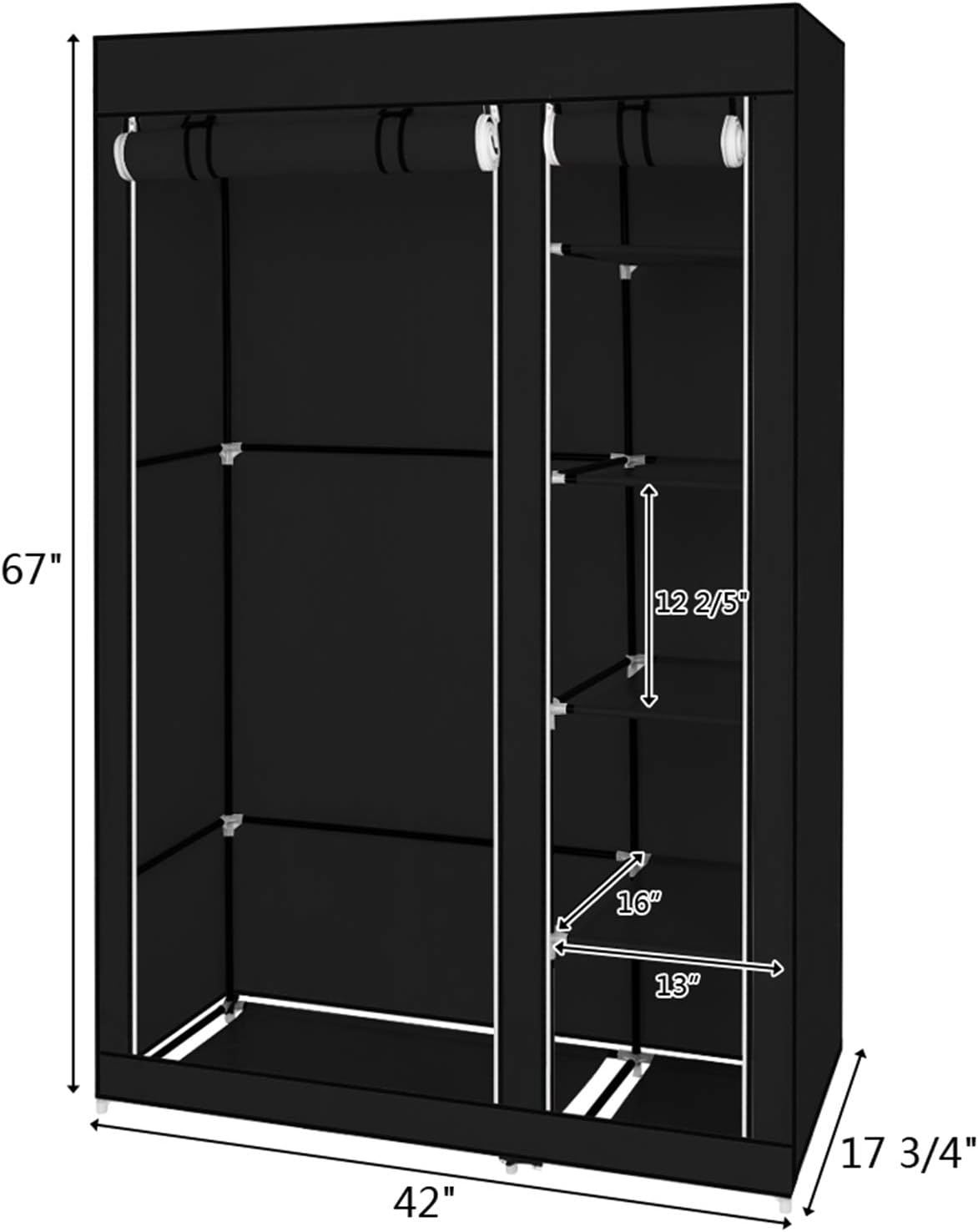 amopacorp 67" Portable Clothes Closet Wardrobe with Non-Woven Fabric and Hanging Rod Quick and Easy to Assemble Black