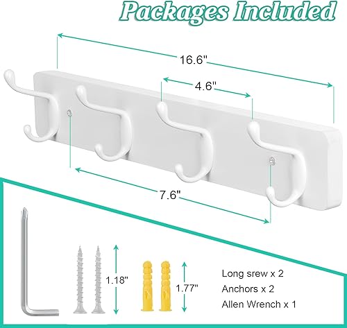 Miniatura 7 de OUTNILI Perchero resistente para montaje en pared, ganchos blancos para colgar en la pared para gafas de sol, chaquetas, sombreros, bolsos, correas