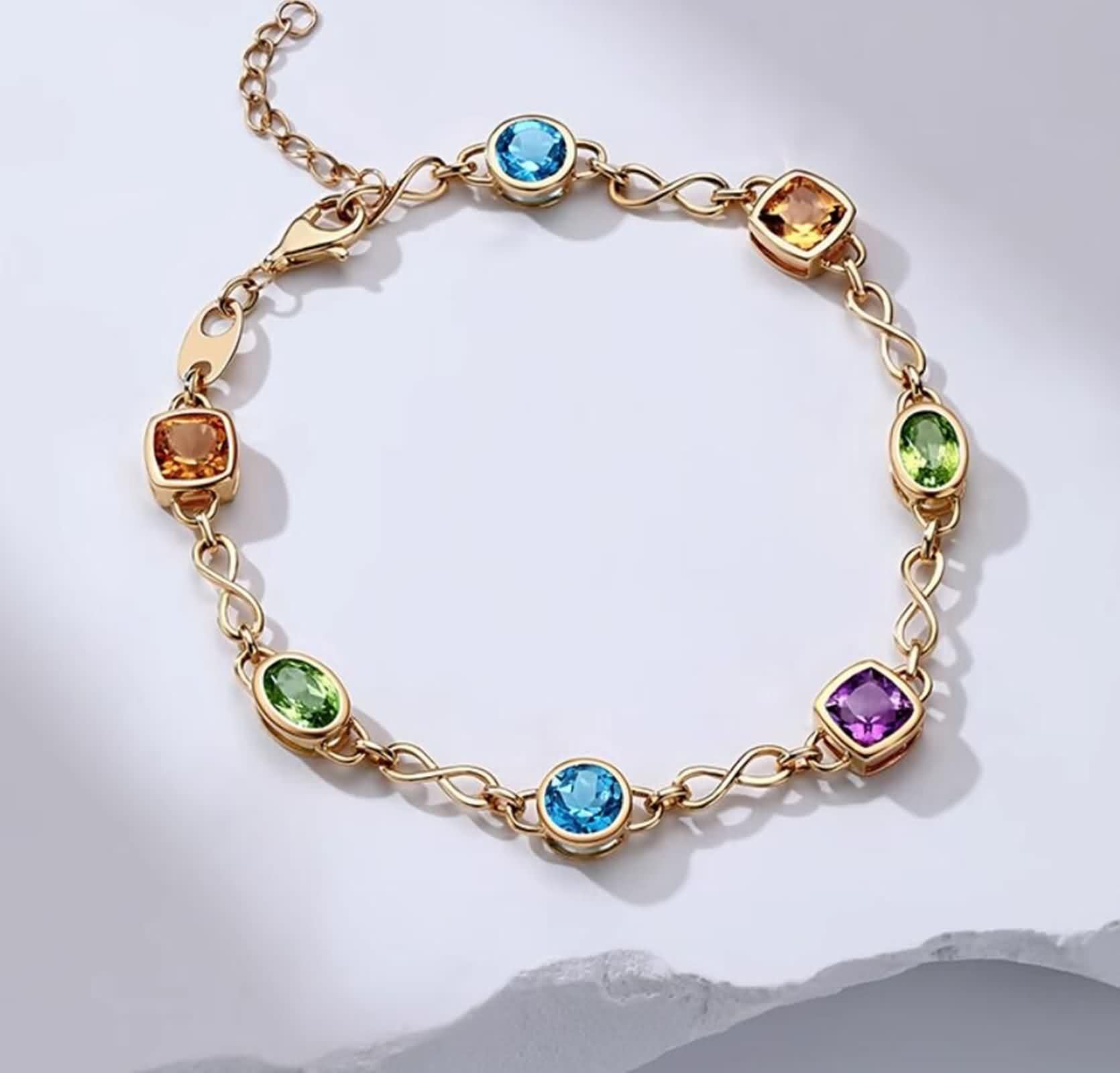 KnSam Joyas auténticas de oro amarillo de 18 quilates Au750 pulseras para mujer, 1,3 ct topacio para mujer, pulseras con infinito, talla redonda, azul, brazaletes con peridoto oro de 18 quilates, 23