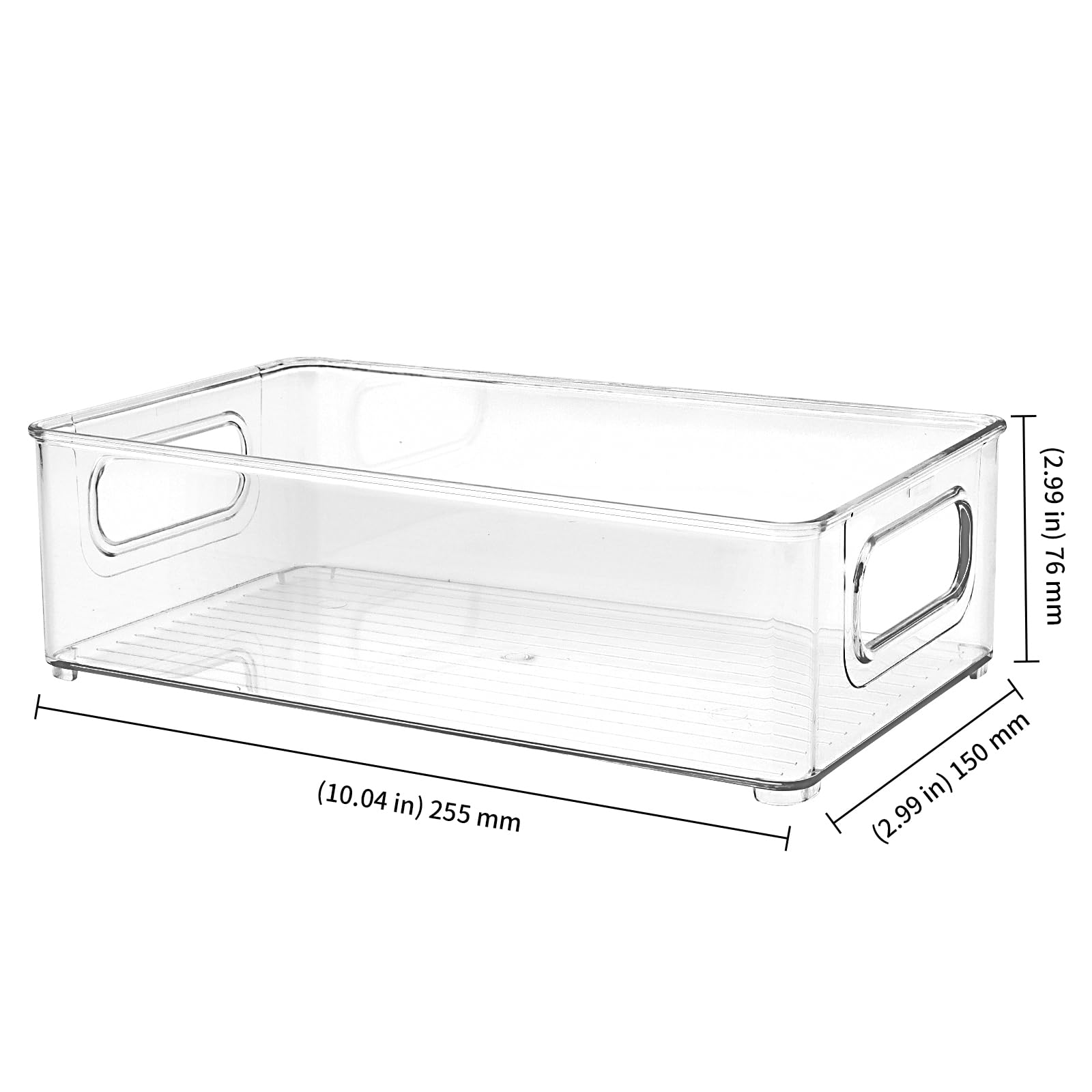 KEILEOHO Set di 3 Organizer per Frigorifero con Manico, 25,5 x 15 x 7,6 cm, Contenitore per Frigorifero, dispensa, Organizer per Cucina, Trasparente, plastica