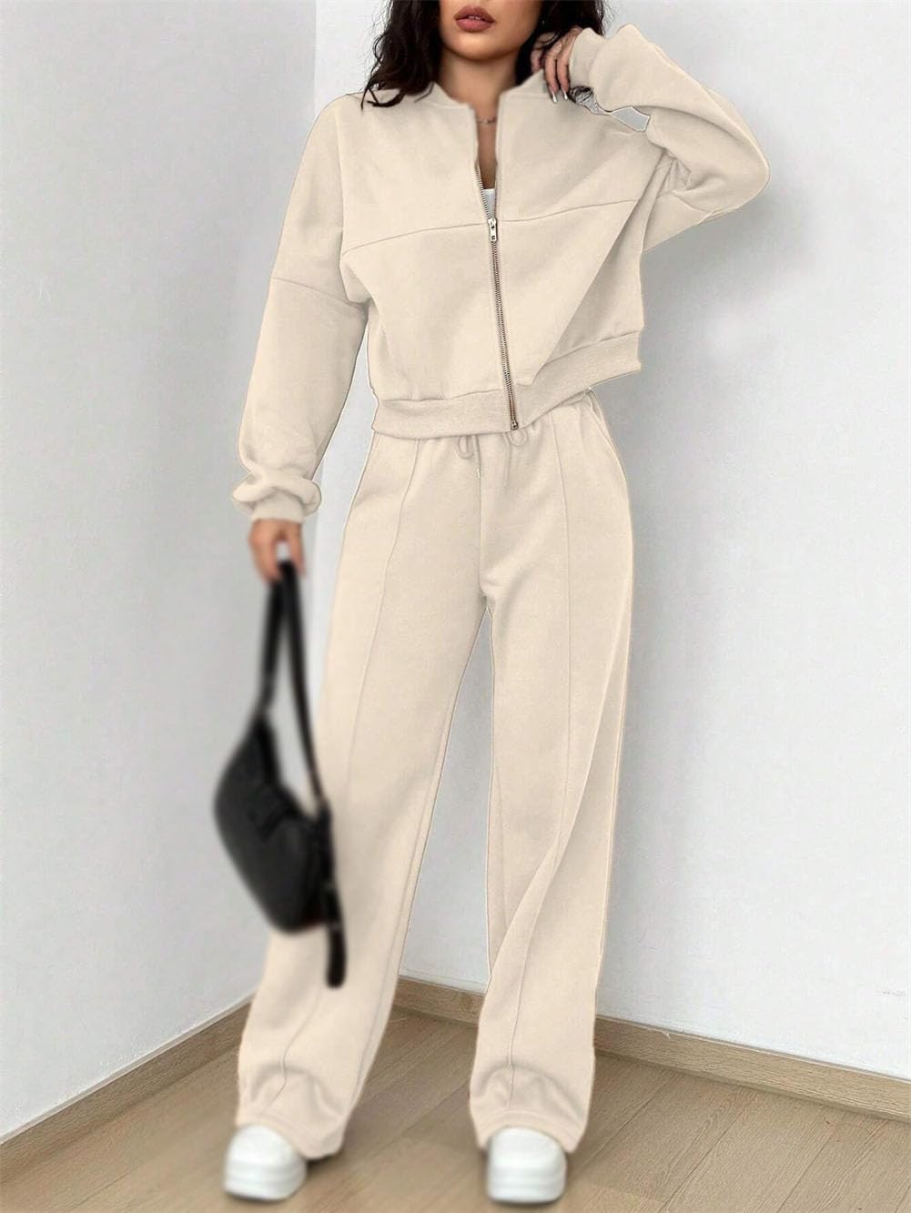 Set di pantaloni da jogging con giacca a maniche lunghe con cerniera intera, da donna, 2 pezzi, set da salotto, pantaloni della tuta da jogging