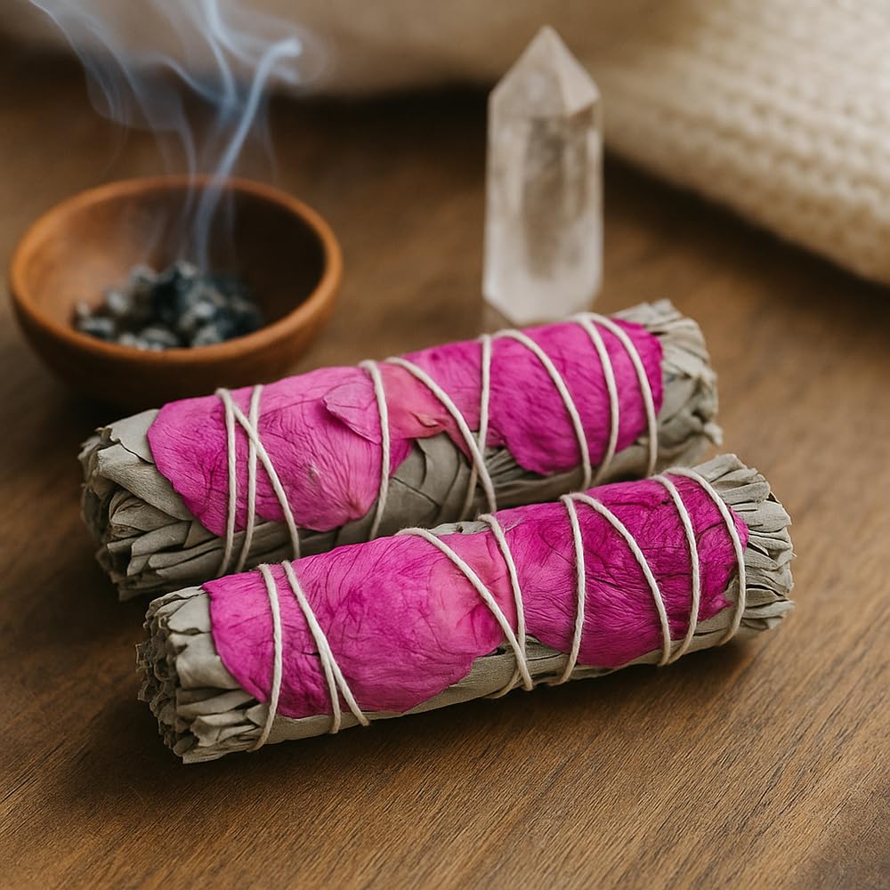 VIE Smudge Stick, White Sage and Light Pink Petals 4", Pack of 20 - Image 3