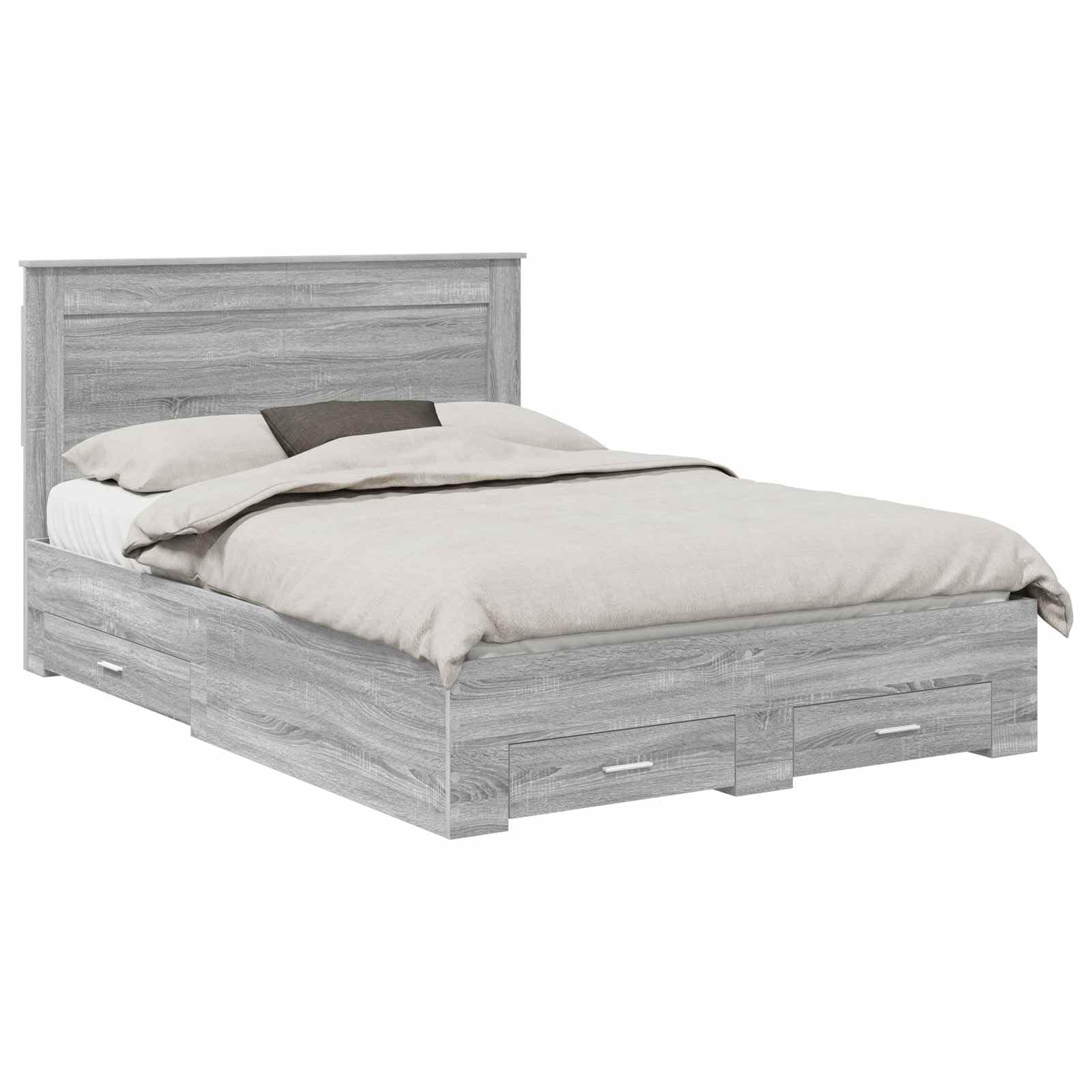 vidaXL Estructura de Cama con cajón con cabecera Madera contrachapada, Diseño de Dormitorio Moderno, soluciones de Almacenamiento, Cama Elegante, área de Descanso útil, Muebles con Estilo
