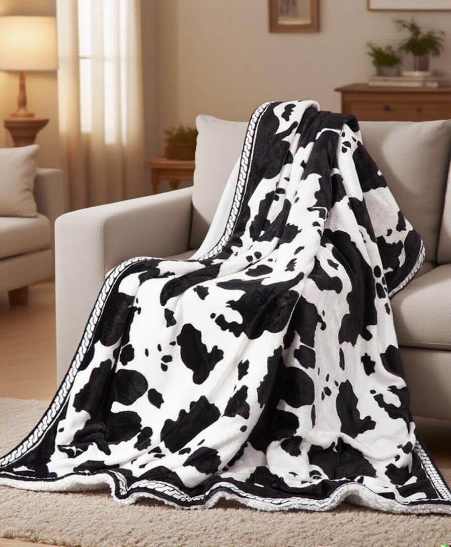 CAROMIO Heated Electric Blanket Throw, Cow Print Fast Heating Throw Blankets with LCD Controller, 6 Heat Levels & 4 Hour Auto Shut Off, ETL Certified, Machine Washable, Black White, 50" x 60"
