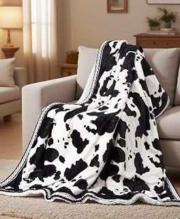 CAROMIO Heated Electric Blanket Throw, Cow Print Fast Heating Throw Blankets with LCD Controller, 6 Heat Levels & 4 Hour Auto Shut Off, ETL Certified, Machine Washable, Black White, 50" x 60"