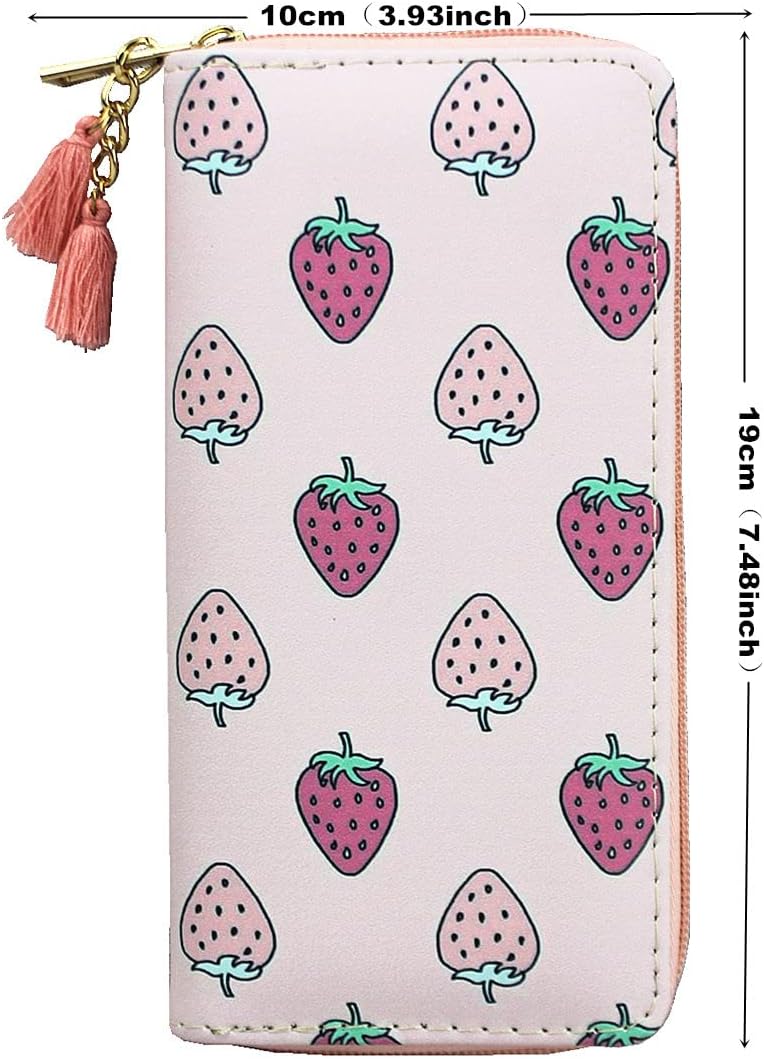 Timlee Cute Rainbow Unicorn Long Wallets Long Purse (Strawberry)