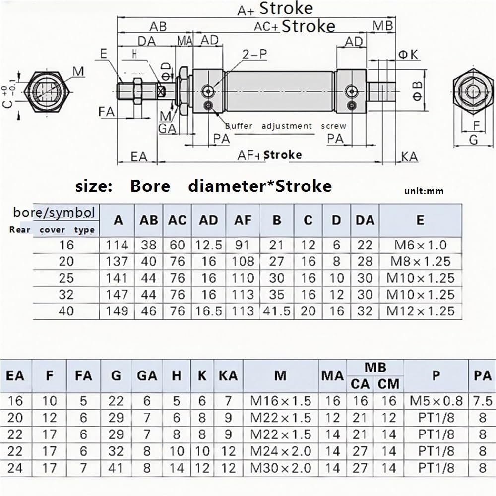Kolbenstangenzylinder MAL-Serie Pneumatik-Minizylinder, Einhebel-Pneumatikzylinder, Doppelwirkungs-Pneumatikzylinder, Einzelkolbenstange, 1 Stück(40 * 125MM)
