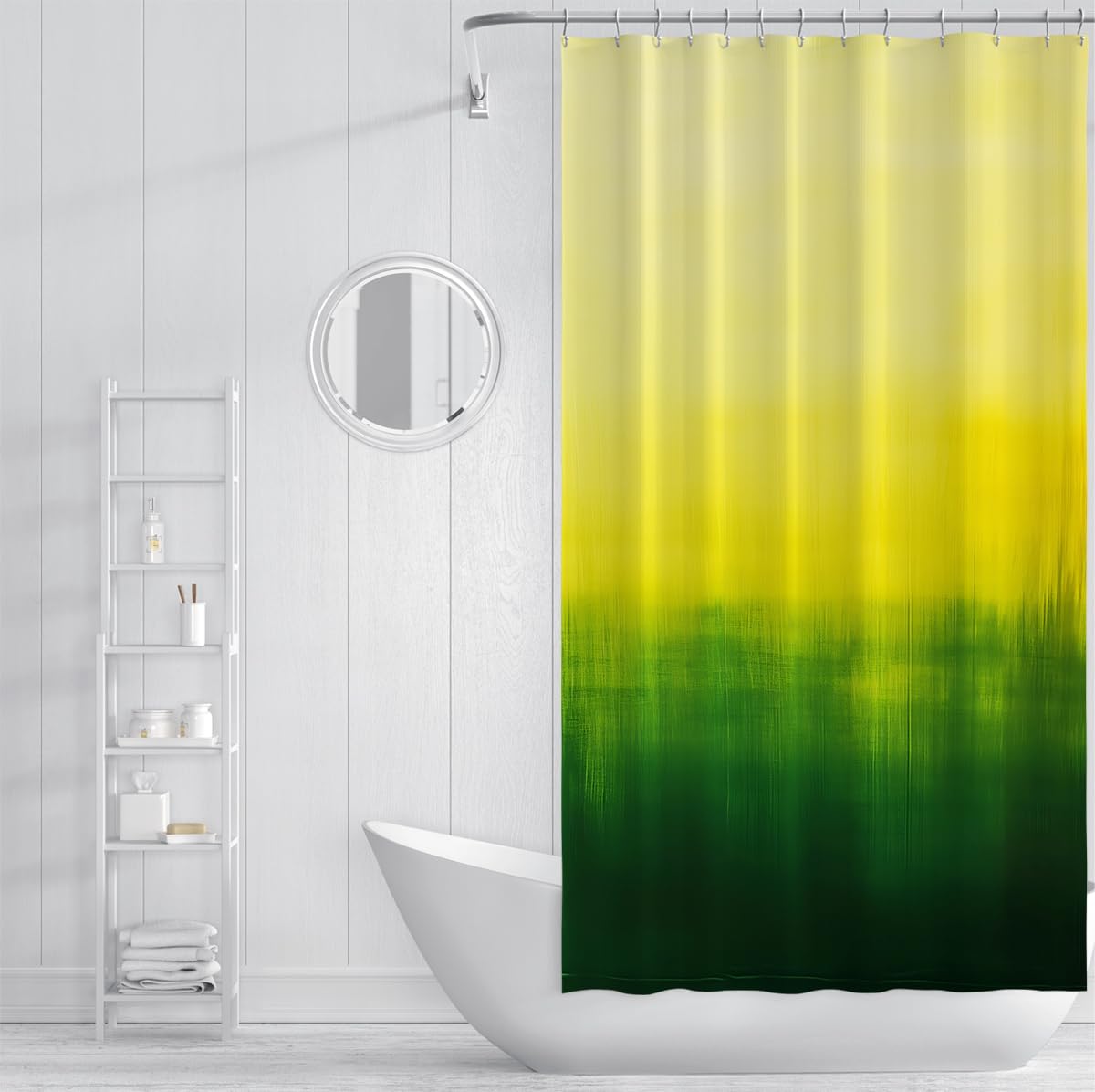 Rideau de Douche Abstrait Jaune Vert Texture dégradée de citronnelle éclatante Tissu imperméable Rideaux de Salle de Bain avec Crochets en Forme de C 200 x 220 cm