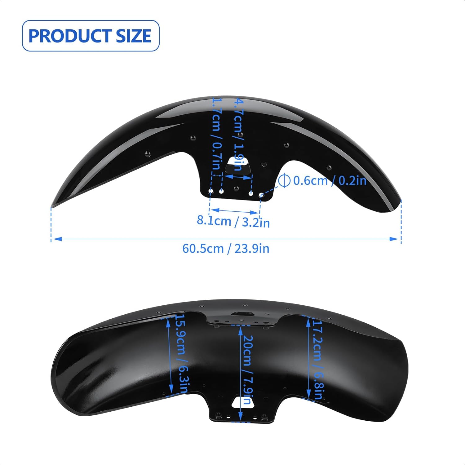 Motorcycle Front Mudguard, 19 inches Wheels Wrap Front Mudguard Fit for Harley Touring Road Glide Electra Glide Street Glide Road King 2014-2024 (Vivid Black)