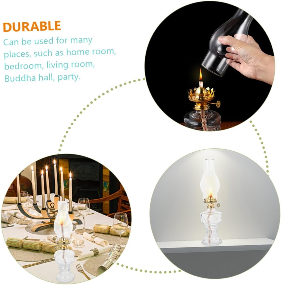 STOBAZA 2pcs Vintage Glass Kerosene Lamp Elegant Oil Lamp for Buddha Worship Home Decor Easy to Use Retro Style Indoor Lighting for Housewarming Festive Celebrations Random Style