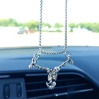 Sugar Skull Car Accessories Skeleton Car Mirror Charm, Swinging Skull Hanging Ornament Rear View Mirror Accessories Halloween Decoration, Cool Small Gifts for Men/Women