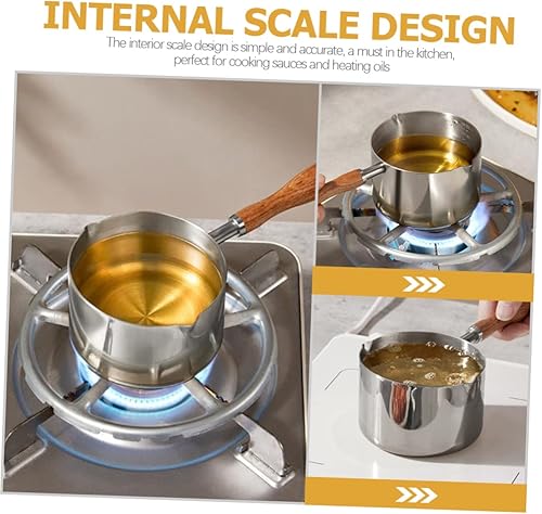 Miniatura 5 de KICHOUSE Cacerola de acero inoxidable con mango de madera, olla de aceite pequeña para calentar aceite, hervir leche y queso derretido, olla de