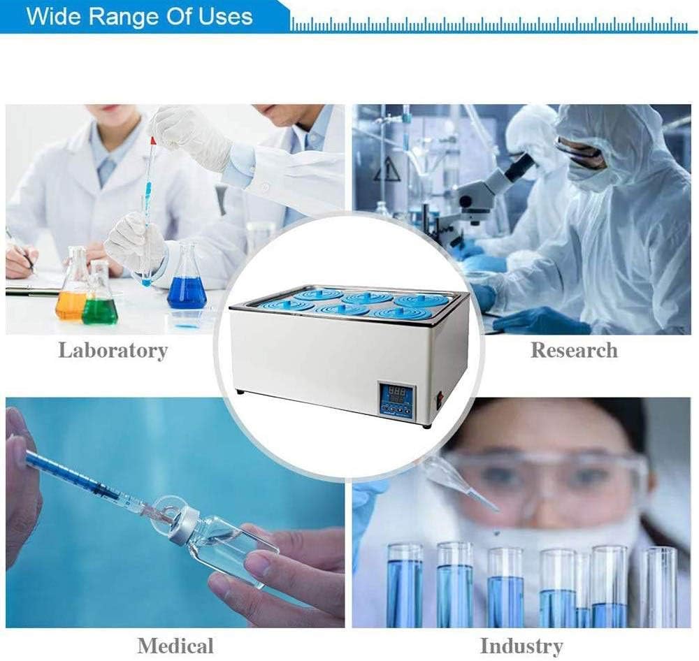 1200W Digital Thermostatic Lab Water Bath, 6 Hole Digital Display Electric Heating Thermostatic Water Bath Lab Equipment, RT to 100°C, Increments of 0.1°C