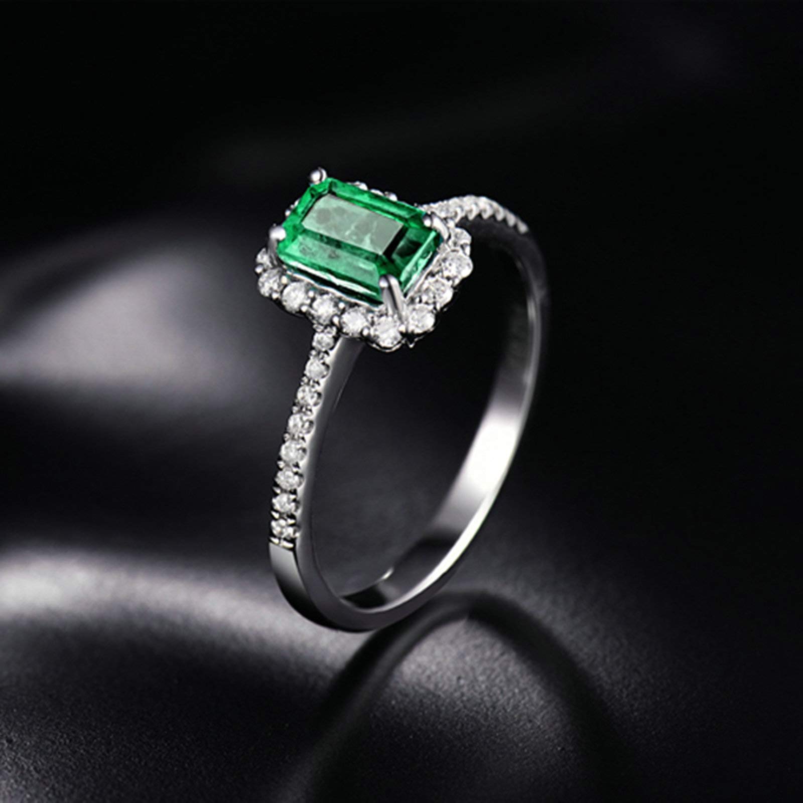 Weißgold Ringe Damen 750 585 375 Echtgold Gr.47 (15.0)-65 (20.7), Verlobungsring Hochzeit Ringe 4-Steg-Krappenfassung mit Smaragd 1ct und Moissanit 0.21ct