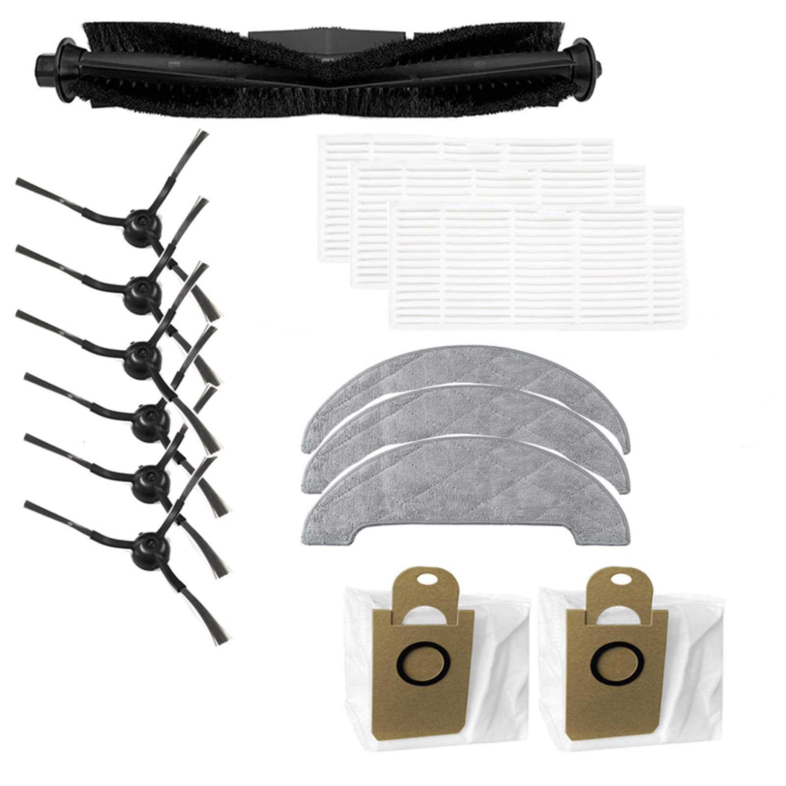 Replacement Parts Fit for Proscenic M8 Pro Robot Vacuum Cleaner Accessories Kit, 1 Main Roller Brush 6 Side Brushes 3 Hepa Filters 3 Mop Cloth 2 Dust Bags-image-25