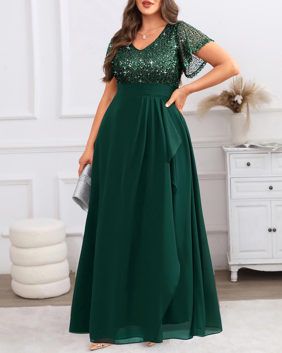 Pinup Fashion Women Plus Size Formal Dresses - Sequin Evening Gowns Wedding Guest Prom Long Dress - Image 3